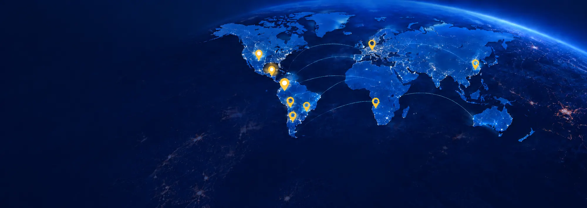 Mapa nocturno del mundo con marcas en los países donde la Fundación hace presencia